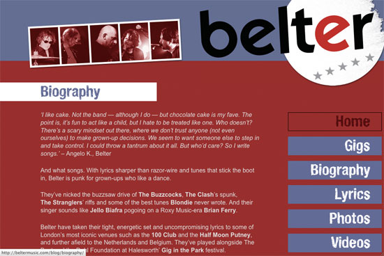 Screenshot of the Belter website