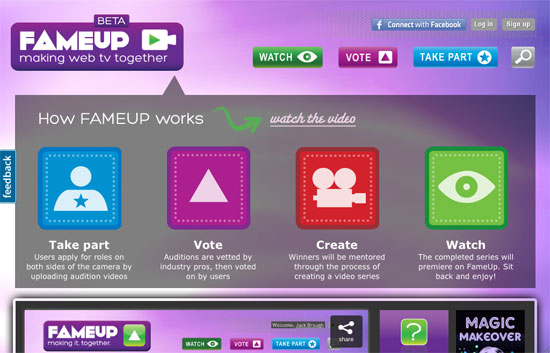 Screenshot of the FameUp TV website