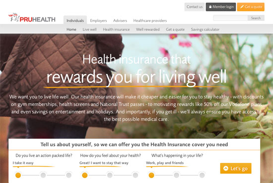 Screenshot of the PruHealth website