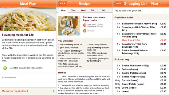 Screenshots of the Sainsbury's app's website